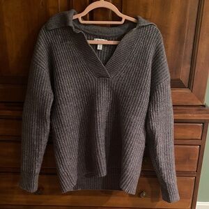 NINE WEST Women’s XS Pale Olive Green V-Neck Collared Sweater